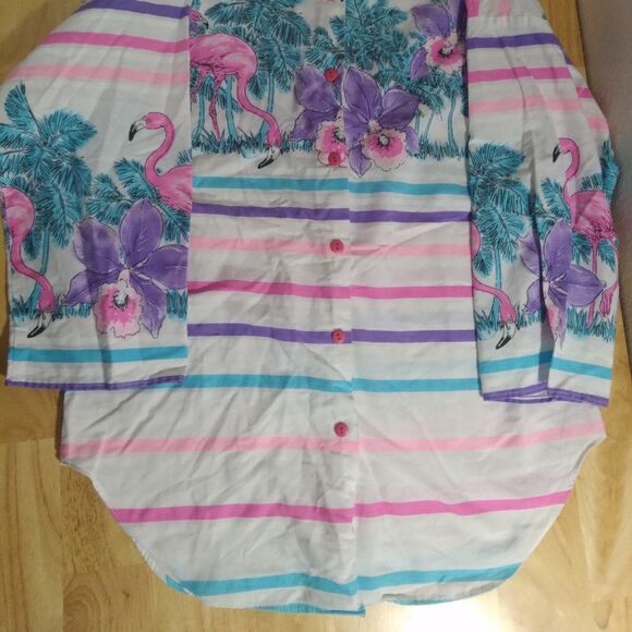Vintage Touche L.A. Striped Flamingoes Floral Button Down Shirt - Picture 3 of 7
